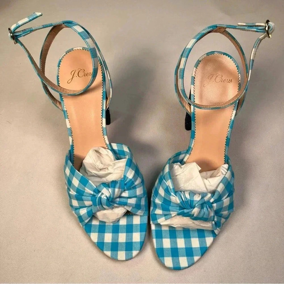 J.Crew Collection Gingham Knotted Stella Sandals w/Glitter Heel Sz 9.5 NIB - Picture 8 of 11